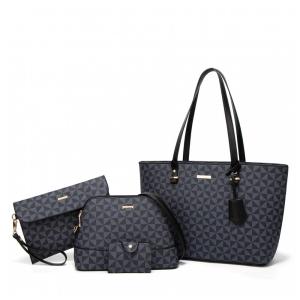 Conjunto de Bolsas Femininas em Couro Sintético 4 Peças com Carteira, Lovematch, Preto