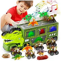 Caminhão Transportador de Dinossauros 15 Peças com Luz e Som para Crianças Acima de 3 Anos, Peacurh