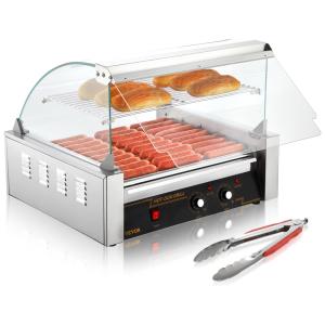 Máquina para Cachorro Quente 11 Rolos até 30 Salsichas com Controle de Temperatura Duplo, Capa de Vidro e Bandeja de Gotejamento Removível