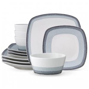 Aparelho de Jantar para Todas as Ocasiões com 12 Peças, Formato Quadrado e Material de Porcelana, Noritake G017-12J, Colorido