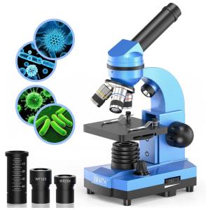 Kit Microscópio Monocular 40X 1000X para Crianças e Estudantes com 52 Peças, Emarth, Azul