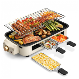 Churrasqueira Elétrica 2 em 1 Pukomc 1500W com Placa Antiaderente Removível, Controle de Temperatura e Lavável na Lava-Louças - Sem Fumaça