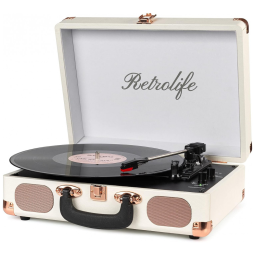 Toca Discos Retro 3 Velocidades com Bluetooth e Alto Falantes Embutidos, Retrolife, Branco