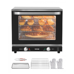 Forno de Bancada Comercial VEVOR, 66 Litros 4 Camadas, Porta de Vidro Temperado, Estantes de Arame, Bandeja de Clip, Luvas, Forno Elétrico