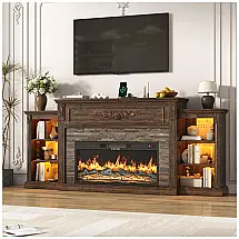 Lareira Elétrica St.Mandyu 216x95cm 1500W Rack TV 95pol LED Marrom Rústico 110V