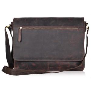 Bolsa Maleta de Couro Unissex para Laptop, ESTALON, Marrom Escuro