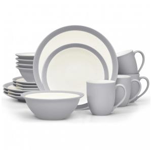 Aparelho de Jantar para Todas as Ocasiões com 16 Peças, Formato Redondo e Material de Cerâmica, Noritake, Cinza