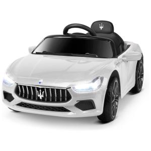 Carro Infantil Maserati 12V com Controle Remoto, 3 Velocidades e Suspensão de Mola, ANPABO, Branco