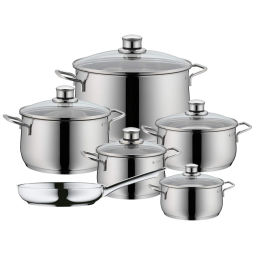 Jogo de Panelas de Indução com Tampa de Vidro, 6 Peças, Cromargem em Aço Inoxidável, WMF 730026040