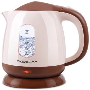 Aigostar Chaleira Elétrica 1L com Desligamento Automático, Aço Inoxidável, 1100W, 110V, Marrom