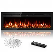 Lareira Elétrica Manastin 152x43cm 1500W LED 12 Cores Timer Embutir 110V