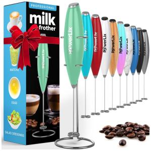 Espumador Elétrico de Leite em Aço Inoxidável a Bateria com Suporte, POWERLIX Grass Green, Verde