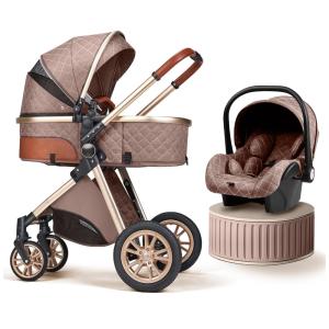 Carrinho de Bebê para Recém-Nascidos, Ajustável em Duas Direções e Dobrado Facilmente com um Clique, BEBECOSY, Marrom