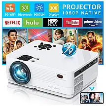 Native 1080P 5G WiFi Bluetooth Projector, 9000LM Full HD Movie Projector, 300 Display for Outdoor Movies Support 4k Home Theater