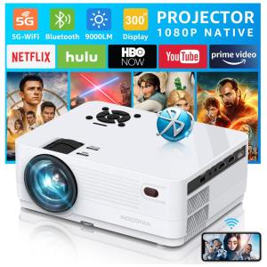 Native 1080P 5G WiFi Bluetooth Projector, 9000LM Full HD Movie Projector, 300 Display for Outdoor Movies Support 4k Home Theater