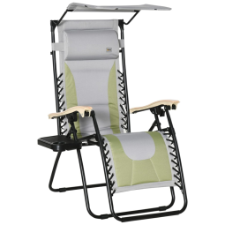 Cadeira Reclinável Ajustável Gravidade Zero com Apoio de Cabeça e Porta Copos e Cobertura de Sombra, OUTSUNNY, Verde