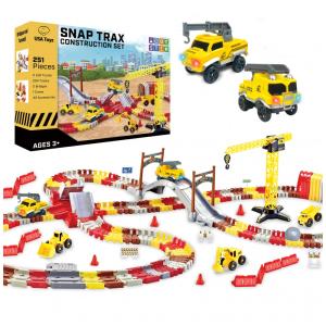 Playset STEM Pista de Corrida Construção com 251 Peças e Carros Iluminados LED, USA Toyz, Amarelo