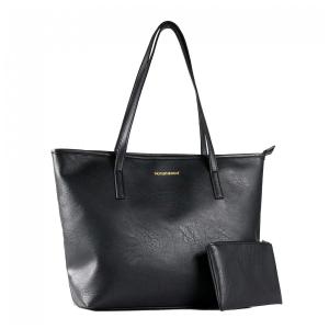 Bolsa de Ombro Feminina em Couro Sintético com Carteira, Montana, Preto