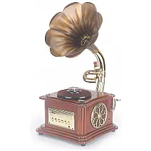 Mini Gramofone Retrô com Entrada Usb, Aux, Rádio FM, Bluetooth, CECINIR, Marrom