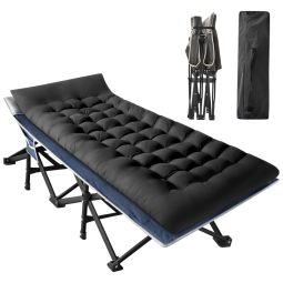 Cama Dobrável Portátil para Acampamento com Acolchoado e Bolsa de Transporte, Suporta 408 kg, Suteck, Azul e Preta