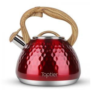 Chaleira de Chá 2.7L em Aço Inoxidável com Apito, TOPTIER, Vermelho