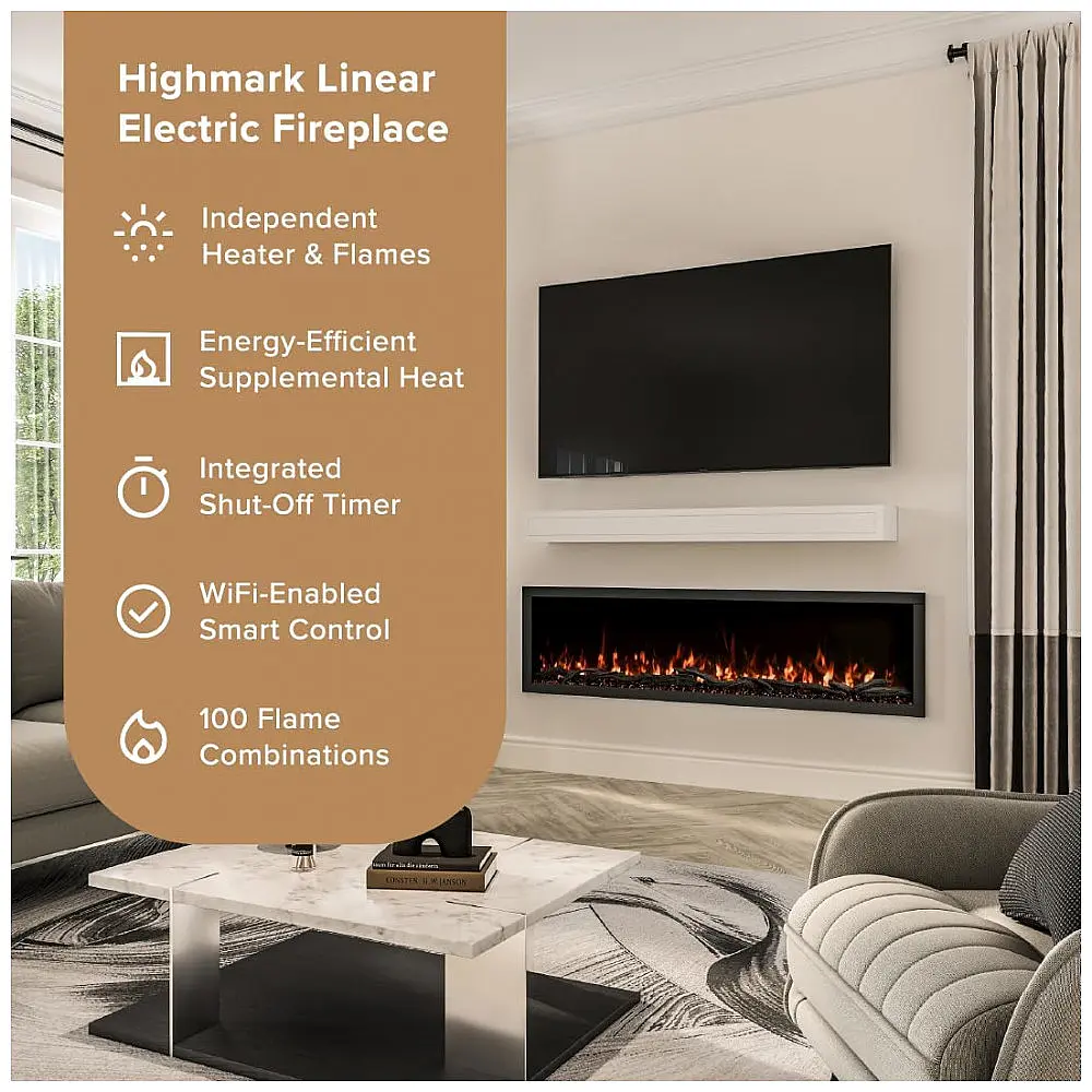 Lareira Elétrica Linear Highmark de 183 cm com Chamas Multicoloridas, Design Elegante e Ventilação Discreta, Fácil Instalação — foto 3
