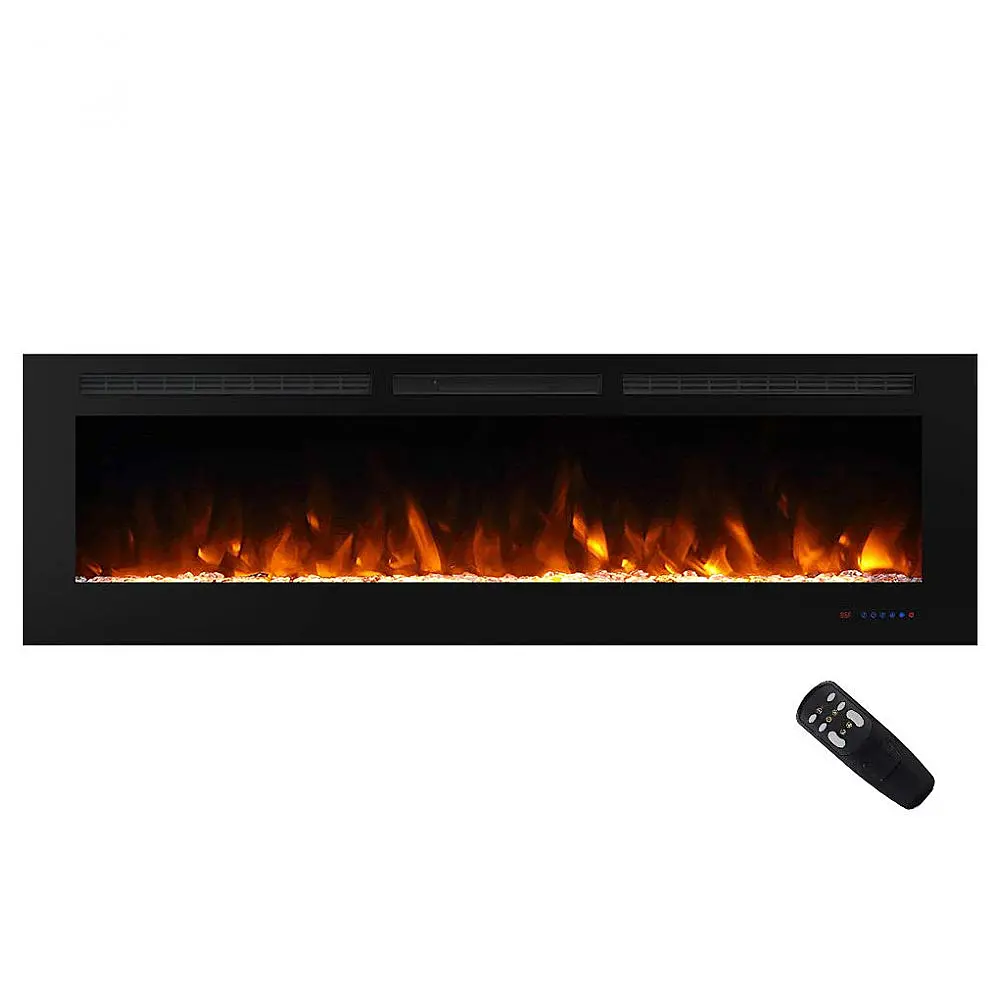 Lareira Elétrica de Embutir A54x184L com Controle Remoto e Chama Ajustável, 110V 1500W, Masarflame, Preta