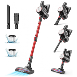Aspirador de Pó Multifuncional WELOV S25 sem Fio com Acessórios e Sucção Potente 28000PA, 11OV 300W, Vermelho