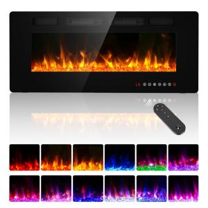 Lareira Elétrica BREEZEHEAT 107 cm Recessada, Montada na Parede, Aquecedor Ultra Fino, 2 Saídas de Calor, Controle Remoto, Tela Touch