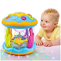 Brinquedo musical projetor oceano giratório Tsomtto azul para bebês desenvolvimento sensorial luz e som