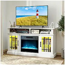 Rack TV Lareira Elétrica Relax4Life 122x74cm LED RGB Chamas 9 Cores 110V