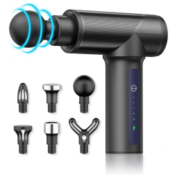 Massageador Pistola Elétrico Profissional Sem Fio 6 Acessórios e 5 Velocidades, SPORTNEER, Preto