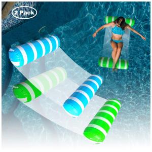 Boia flutuante inflavel Blofun azul e verde 4 em 1 rede hammock PVC 130cm x 68cm kit com 2 unidades