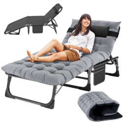 Espreguiçadeira Dobrável Portátil com 5 Posições, para Jardim, Gramado ou Piscina, Slsy, Cinza
