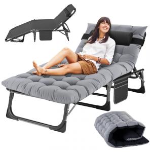 Espreguiçadeira Dobrável Portátil com 5 Posições, para Jardim, Gramado ou Piscina, Slsy, Cinza