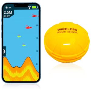 Sonar de Pesca Inteligente Portátil à Bateria, Duração de 10H até 80M com Bluetooth, VISUTI, Amarelo