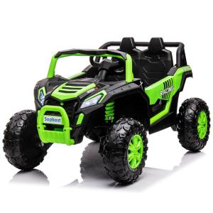 sopbost Carro, Carrinho Elétrico Infantil Off Road a Bateria 12V 2 Assentos com Suspensão de Mola, Verde