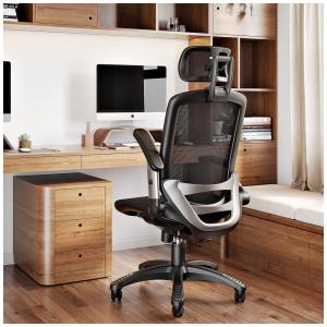 Cadeira de Escritório Ergonômica Giratória com Apoio de Braços, Suporte Lombar 3D Ajustável e Apoio de Cabeça, SUNNOW, Preto