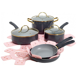 Jogo de Panelas e Frigideiras com Revestimento Antiaderente e Tampas de Vidro Temperado, 12 Peças, Paris Hilton, Preto