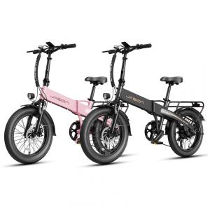 Bicicleta Elétrica Dobrável Jasion EB6 Preto e Rosa 1000W Motor Brushless Bateria Embutida Removível 48V 375Wh Pneus 20" Fat Tire 7 Marchas