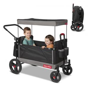 Carrinho de Passeio para 2 Crianças Multifuncional com Compartimento de zenamento, Radio Flyer, Preto