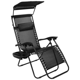 Cadeira Reclinável Ajustável Gravidade Zero com Apoio de Cabeça e Porta Copos e Cobertura de Sombra, XHOMRATTAN, Preto