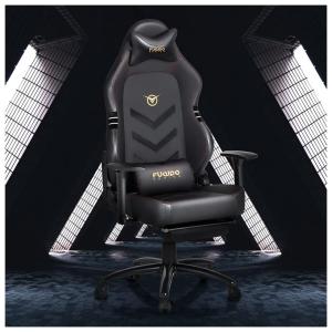 Cadeira Gamer Ergonômica Giratória com Suporte Lombar e Apoio de Cabeça, FUQIDO, Preto
