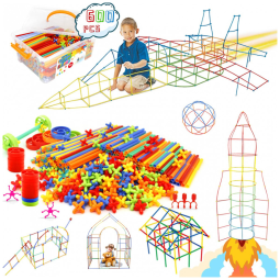 Brinquedo de construção STEM com canudos Ggiibro 600 peças tubos plásticos interligáveis