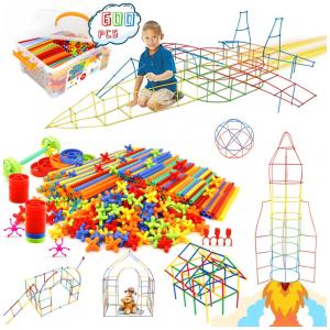 Brinquedo de construção STEM com canudos Ggiibro 600 peças tubos plásticos interligáveis