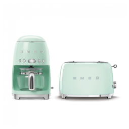 Conjunto Smeg Retro: Cafeteira de Filtro e Torradeira de 2 Fatias Verde Pastel