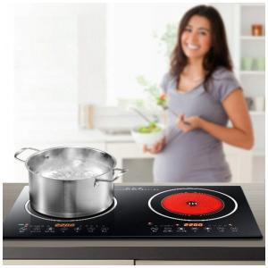 Cooktop Elétrico de Indução Portátil ou Embutido com 2 Queimadores, 110V 2200W, KANING, Preto