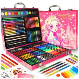 Kit de arte princesa Okiki 184 peças rosa com estojo e materiais de desenho
