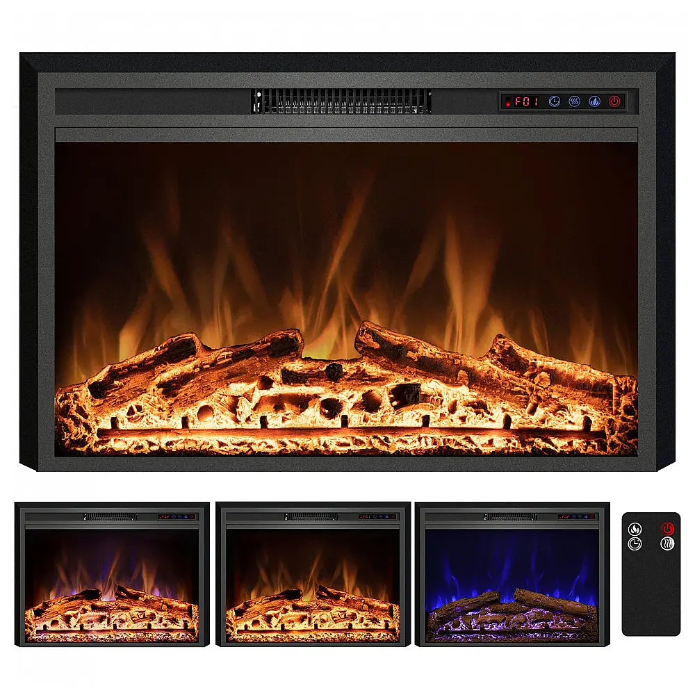 Lareira Elétrica Kentsky 102x70cm 1500W Chamas 3 Cores Timer Embutir 110V