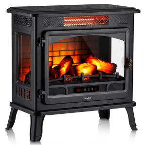 Lareira Elétrica Portátil Infravermelha com Controle Remoto e Efeito de Chamas 3D, 110V 1500W, GiveBest, Preta